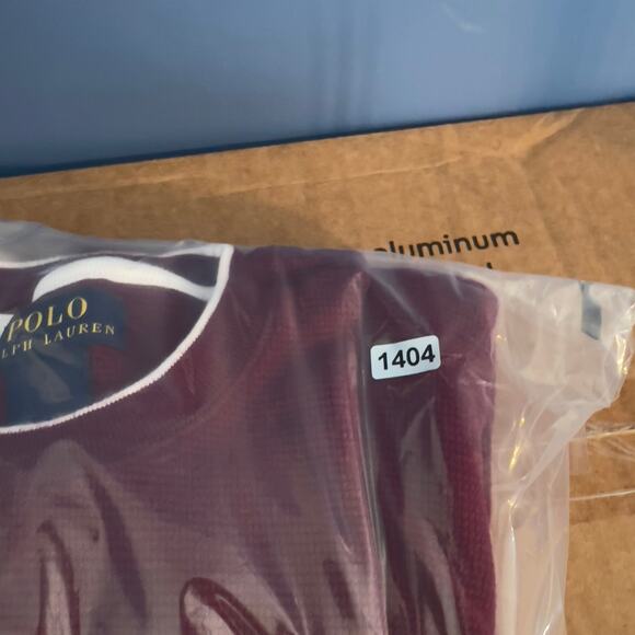 Polo Ralph Lauren Long Sleeve Shirt Men 2XL Waffle Knit Burgundy White Pony Logo - Picture 9 of 9